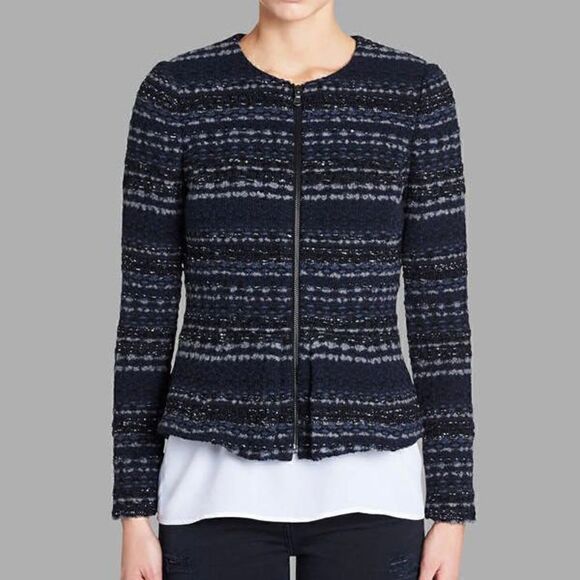 Rebecca Taylor Lurex Tweed Jacker Blazer peplum Zip Front Size 0 $575.00 - Picture 4 of 9